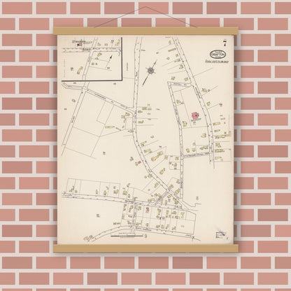 Old map wall art mockup — magnetic wood frame on brick wall — Sanborn Fire Insurance Map from Grafton, Worcester County, Massachusetts (1922), Sheet #0007