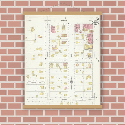 Old map wall art mockup — magnetic wood frame on brick wall — Sanborn Fire Insurance Map from Elkhorn, Walworth County, Wisconsin (1911), Sheet #0004