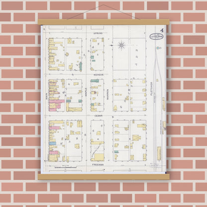 Old map wall art mockup — magnetic wood frame on brick wall — Sanborn Fire Insurance Map from Luverne, Rock County, Minnesota (1894), Sheet #0004