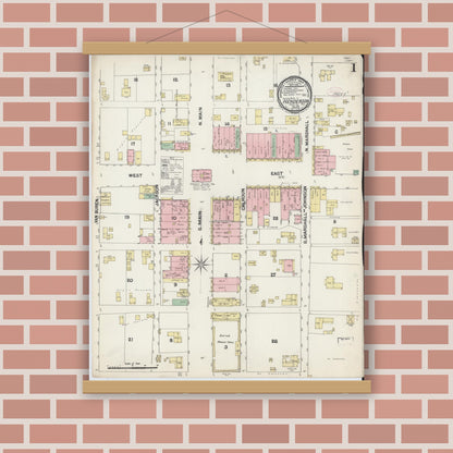 Old map wall art mockup — magnetic wood frame on brick wall — Sanborn Fire Insurance Map from Henderson, Rusk County, Texas (1890) - Complete Map Set