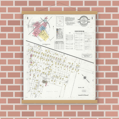 Old map wall art mockup — magnetic wood frame on brick wall — Sanborn Fire Insurance Map from Centerburg, Knox County, Ohio (1949) - Complete Map Set