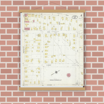 Old map wall art mockup — magnetic wood frame on brick wall — Sanborn Fire Insurance Map from Lodi, Medina County, Ohio (1912), Sheet #0004