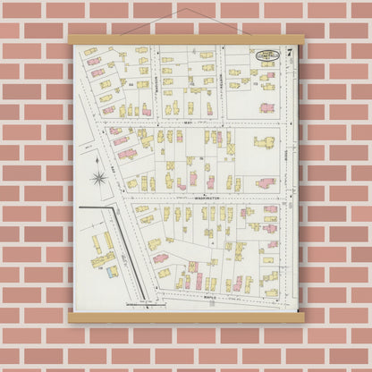 Old map wall art mockup — magnetic wood frame on brick wall — Sanborn Fire Insurance Map from Glens Falls, Warren County, New York (1895), Sheet #0007