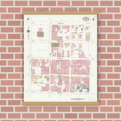 Old map wall art mockup — magnetic wood frame on brick wall — Sanborn Fire Insurance Map from Laredo, Webb County, Texas (1925), Sheet #0004