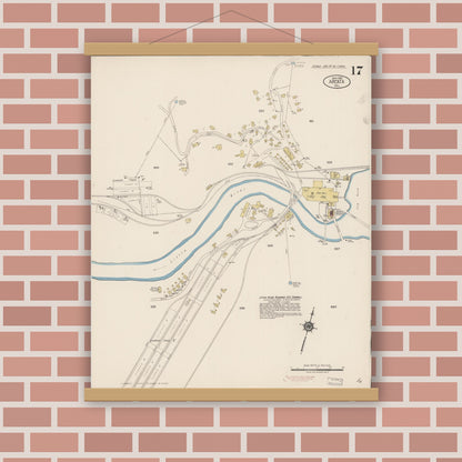 Old map wall art mockup — magnetic wood frame on brick wall — Sanborn Fire Insurance Map from Arcata, Humboldt County, California (1919), Sheet #0017
