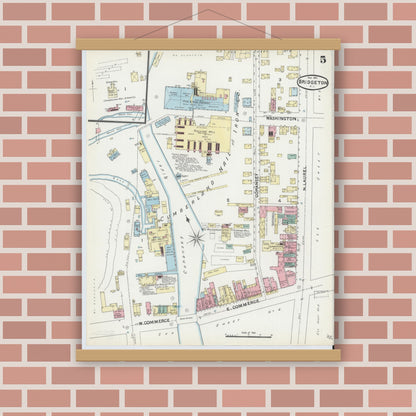 Old map wall art mockup — magnetic wood frame on brick wall — Sanborn Fire Insurance Map from Bridgeton, Cumberland County, New Jersey (1891), Sheet #0005