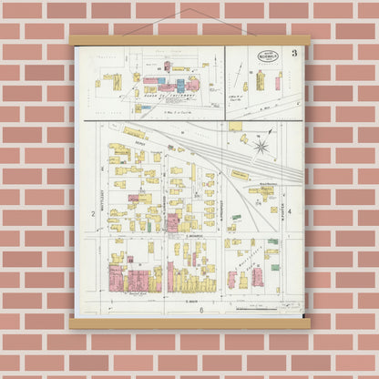 Old map wall art mockup — magnetic wood frame on brick wall — Sanborn Fire Insurance Map from Norwalk, Huron County, Ohio (1899), Sheet #0003