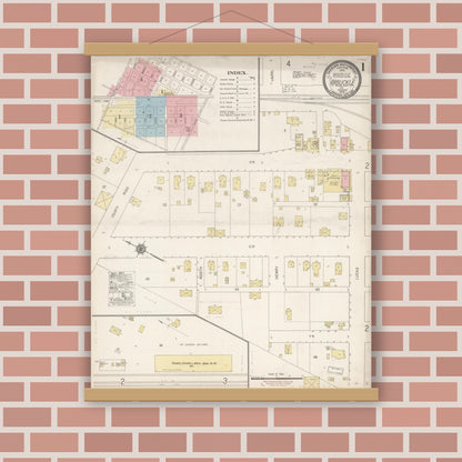Old map wall art mockup — magnetic wood frame on brick wall — Sanborn Fire Insurance Map from Arbuckle, Colusa County, California (1918), Sheet #0001