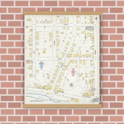 Old map wall art mockup — magnetic wood frame on brick wall — Sanborn Fire Insurance Map from Boonton, Morris County, New Jersey (1892), Sheet #0004
