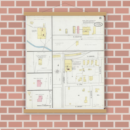 Old map wall art mockup — magnetic wood frame on brick wall — Sanborn Fire Insurance Map from Tyler, Smith County, Texas (1893), Sheet #0008