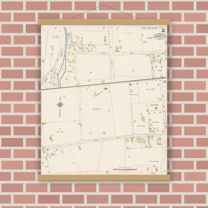 Old map wall art mockup — magnetic wood frame on brick wall — Sanborn Fire Insurance Map from Montecito, Santa Barbara County, California (1918), Sheet #0002