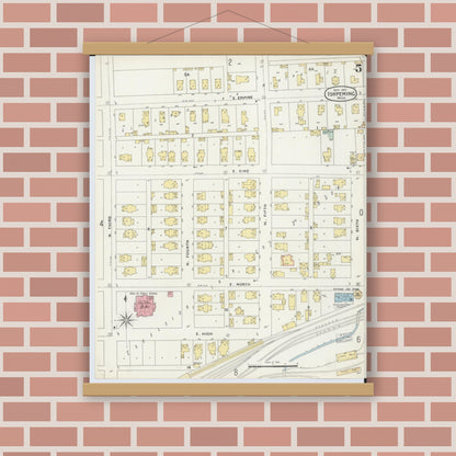 Old map wall art mockup — magnetic wood frame on brick wall — Sanborn Fire Insurance Map from Ishpeming, Marquette County, Michigan (1897), Sheet #0005