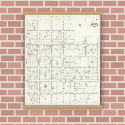 Old map wall art mockup — magnetic wood frame on brick wall — Sanborn Fire Insurance Map from Memphis, Hall County, Texas (1914), Sheet #0007