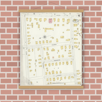 Old map wall art mockup — magnetic wood frame on brick wall — Sanborn Fire Insurance Map from Granville, Washington County, New York (1904), Sheet #0006