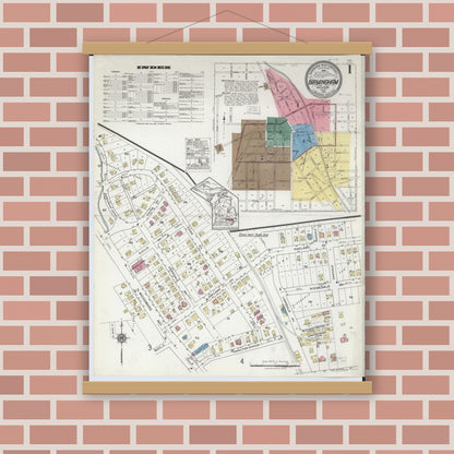 Old map wall art mockup — magnetic wood frame on brick wall — Sanborn Fire Insurance Map from Birmingham, Oakland County, Michigan (1921) - Complete Map Set