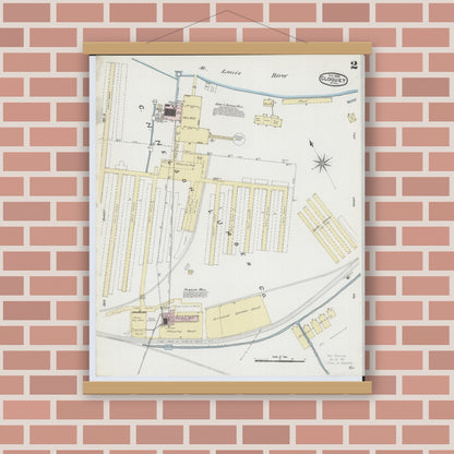 Old map wall art mockup — magnetic wood frame on brick wall — Sanborn Fire Insurance Map from Cloquet, Carlton County, Minnesota (1888), Sheet #0002