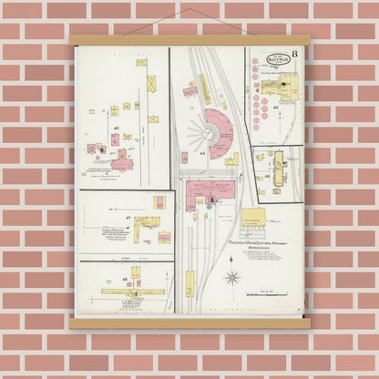Old map wall art mockup — magnetic wood frame on brick wall — Sanborn Fire Insurance Map from Bucyrus, Crawford County, Ohio (1892), Sheet #0008