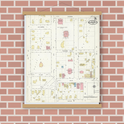 Old map wall art mockup — magnetic wood frame on brick wall — Sanborn Fire Insurance Map from Black River Falls, Jackson County, Wisconsin (1914), Sheet #0003