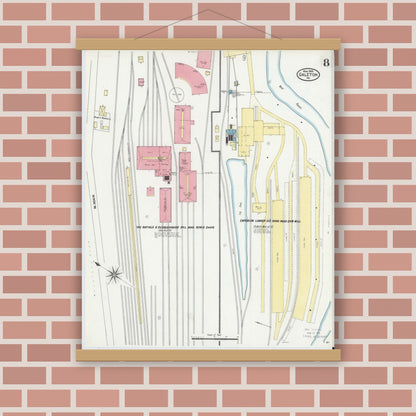 Old map wall art mockup — magnetic wood frame on brick wall — Sanborn Fire Insurance Map from Galeton, Potter County, Pennsylvania (1905), Sheet #0008