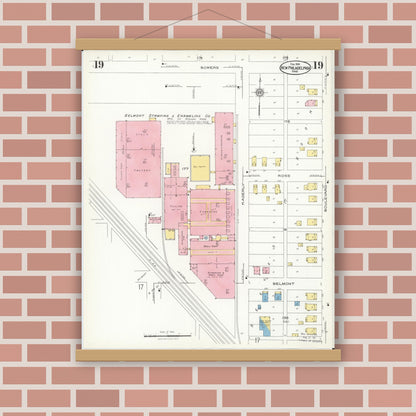 Old map wall art mockup — magnetic wood frame on brick wall — Sanborn Fire Insurance Map from New Philadelphia, Tuscarawas County, Ohio (1926), Sheet #0019