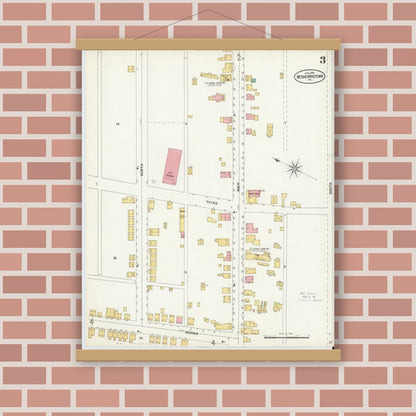Old map wall art mockup — magnetic wood frame on brick wall — Sanborn Fire Insurance Map from McSherrystown, Adams County, Pennsylvania (1899), Sheet #0003