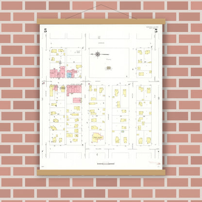 Old map wall art mockup — magnetic wood frame on brick wall — Sanborn Fire Insurance Map from Webster City, Hamilton County, Iowa (1938), Sheet #0005