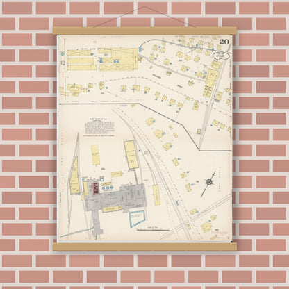 Old map wall art mockup — magnetic wood frame on brick wall — Sanborn Fire Insurance Map from Hilo, Hawaii County, Hawaii (1914), Sheet #0020