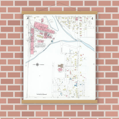 Old map wall art mockup — magnetic wood frame on brick wall — Sanborn Fire Insurance Map from Baltimore, Fairfield County, Ohio (1946), Sheet #0004