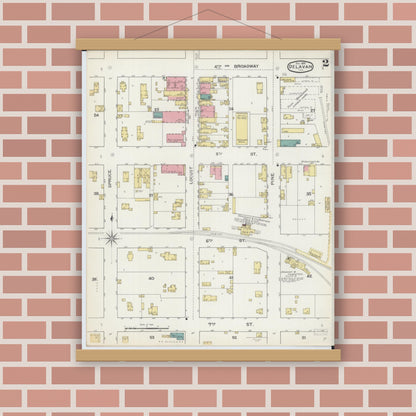 Old map wall art mockup — magnetic wood frame on brick wall — Sanborn Fire Insurance Map from Delavan, Tazewell County, Illinois (1893), Sheet #0002