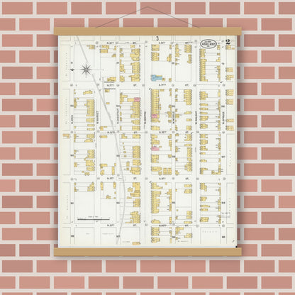 Old map wall art mockup — magnetic wood frame on brick wall — Sanborn Fire Insurance Map from Ashland, Schuylkill County, Pennsylvania (1902), Sheet #0002