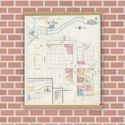 Old map wall art mockup — magnetic wood frame on brick wall — Sanborn Fire Insurance Map from Black River Falls, Jackson County, Wisconsin (1914), Sheet #0002