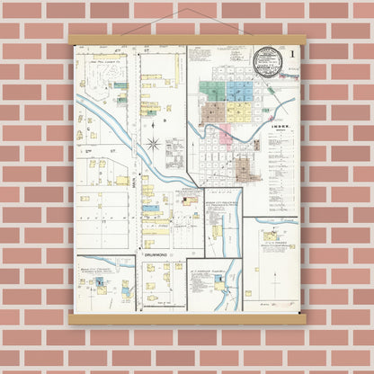 Old map wall art mockup — magnetic wood frame on brick wall — Sanborn Fire Insurance Map from Mason City, Cerro Gordo County, Iowa (1892) â€” Complete Set