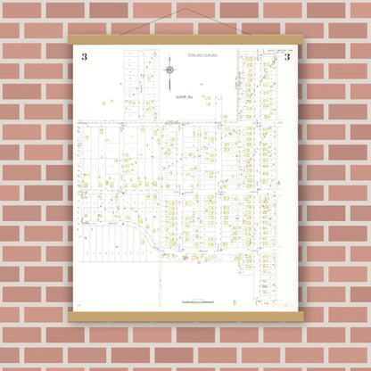 Old map wall art mockup — magnetic wood frame on brick wall — Sanborn Fire Insurance Map from Valley Junction, Polk County, Iowa (1937), Sheet #0003