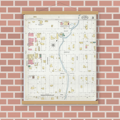 Old map wall art mockup — magnetic wood frame on brick wall — Sanborn Fire Insurance Map from Gillespie, Macoupin County, Illinois (1906), Sheet #0003