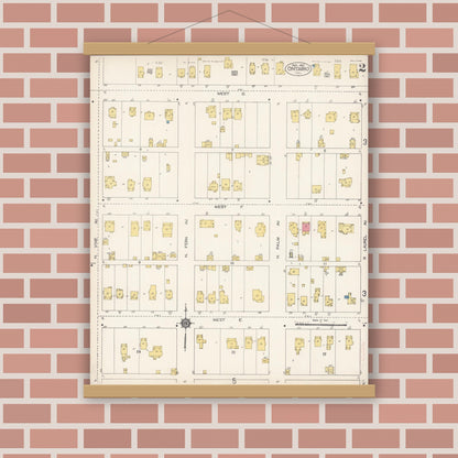 Old map wall art mockup — magnetic wood frame on brick wall — Sanborn Fire Insurance Map from Ontario, San Bernardino County, California (1912), Sheet #0002