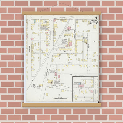 Old map wall art mockup — magnetic wood frame on brick wall — Sanborn Fire Insurance Map from Barnesville, Belmont County, Ohio (1893), Sheet #0004
