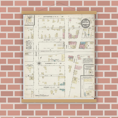 Old map wall art mockup — magnetic wood frame on brick wall — Sanborn Fire Insurance Map from Monroe City, Monroe County, Missouri (1884), Sheet #0001