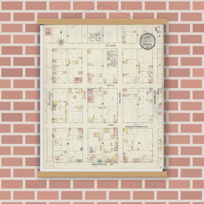 Old map wall art mockup — magnetic wood frame on brick wall — Sanborn Fire Insurance Map from Freeburg, Saint Clair County, Illinois (1894), Sheet #0001