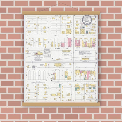 Old map wall art mockup — magnetic wood frame on brick wall — Sanborn Fire Insurance Map from Benson, Swift County, Minnesota (1899), Sheet #0001
