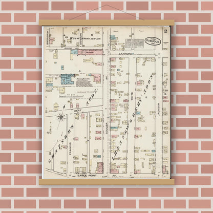 Old map wall art mockup — magnetic wood frame on brick wall — Sanborn Fire Insurance Map from Dubuque, Dubuque County, Iowa (1884) â€” Complete Set