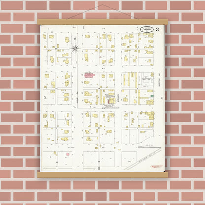 Old map wall art mockup — magnetic wood frame on brick wall — Sanborn Fire Insurance Map from Corning, Adams County, Iowa (1899), Sheet #0003