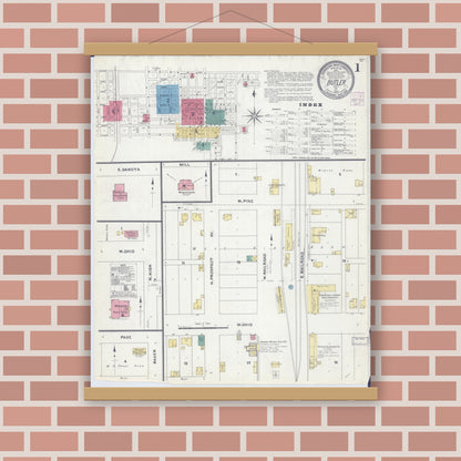 Old map wall art mockup — magnetic wood frame on brick wall — Sanborn Fire Insurance Map from Butler, Bates County, Missouri (1907) - Complete Map Set