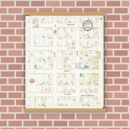 Old map wall art mockup — magnetic wood frame on brick wall — Sanborn Fire Insurance Map from Afton, Union County, Iowa (1893) â€” Complete Set