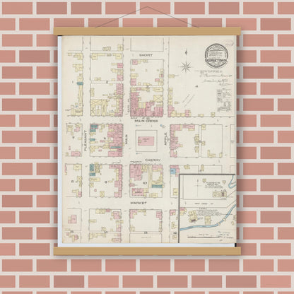 Old map wall art mockup — magnetic wood frame on brick wall — Sanborn Fire Insurance Map from Georgetown, Brown County, Ohio (1885), Sheet #0001