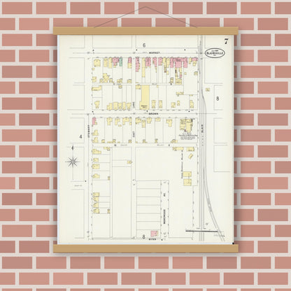 Old map wall art mockup — magnetic wood frame on brick wall — Sanborn Fire Insurance Map from Blairsville, Indiana County, Pennsylvania (1897), Sheet #0007