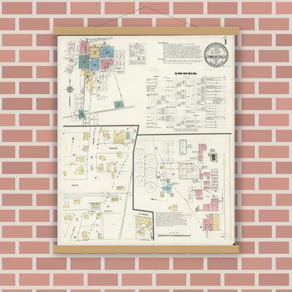 Old map wall art mockup — magnetic wood frame on brick wall — Sanborn Fire Insurance Map from Lawrenceville, Lawrence County, Illinois (1912), Sheet #0001