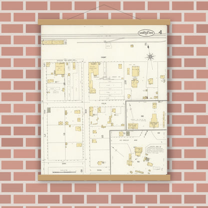 Old map wall art mockup — magnetic wood frame on brick wall — Sanborn Fire Insurance Map from Mountain View, Santa Clara County, California (1908), Sheet #0004