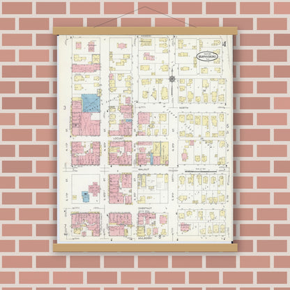 Old map wall art mockup — magnetic wood frame on brick wall — Sanborn Fire Insurance Map from Murphysboro, Jackson County, Illinois (1914), Sheet #0004