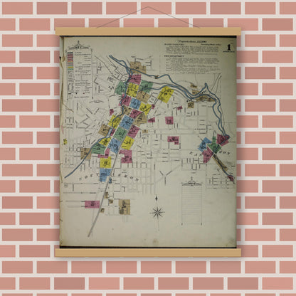 Old map wall art mockup — magnetic wood frame on brick wall — Sanborn Fire Insurance Map from Akron, Summit County, Ohio (1892) - Complete Map Set