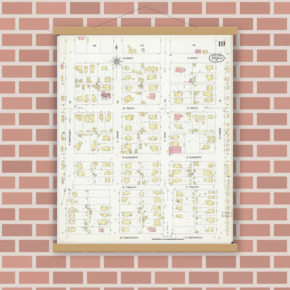 Old map wall art mockup — magnetic wood frame on brick wall — Sanborn Fire Insurance Map from Sedalia, Pettis County, Missouri (1908), Sheet #0019